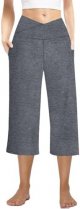 3 Pack Womens Wide Leg Yoga Capris Crossover High Waist Casual Capri Pants Loose Soft Pajama Pockets Sweatpants