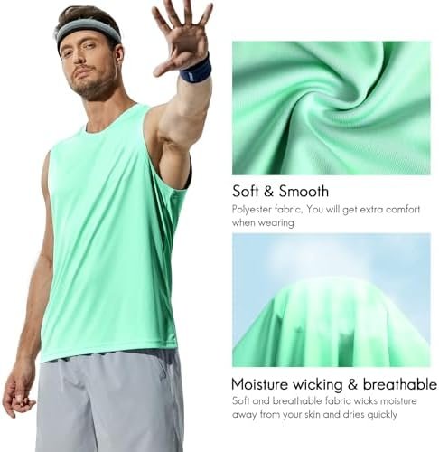 Men's Workout Tank Top Dry Fit UPF 50 Sleeveless Muscle Tee Shirts for Swim, Running, Hiking, Beach
